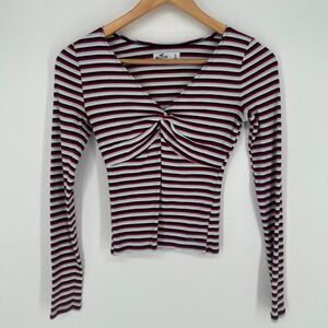 Hollister Womens Babydoll Top Sz S Baby T Striped Y2K Rib Knit Preppy Cropped